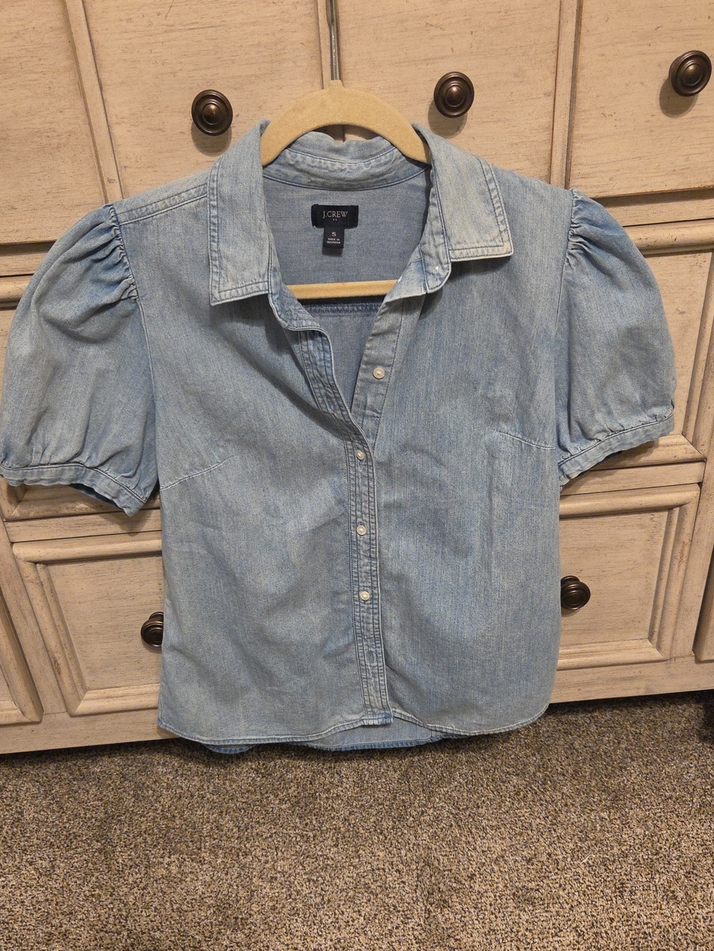 J. Crew Light Denim Puff-Sleeve Button-Down Shirt - Light Blue